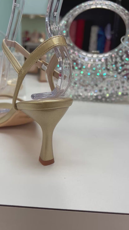 ELZA-01 Gold Faux Leather Kitten Heel Open Toe
