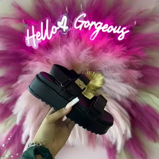 Top Moda TRACI-1 Black

- Black Double Strap Sandal
- Open Toe
- Buckle Detail
- Slingback
- Flatform Sole, Approx. 2"
