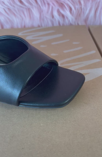 ELLIE-40 Black Kitten Heel Open Toe Black Faux Leather