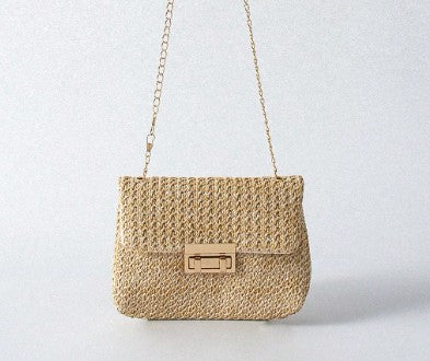 JANESSA BEIGE RAFFAI BAG WITH CHAIN STRAP
