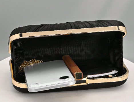RITA BLACK/GOLD SATIN PLEATED SPECIAL OCCASION EVENING BAG CLUTCH