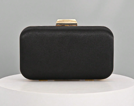 RITA BLACK/GOLD SATIN PLEATED SPECIAL OCCASION EVENING BAG CLUTCH