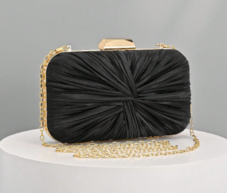 RITA BLACK/GOLD SATIN PLEATED SPECIAL OCCASION EVENING BAG CLUTCH