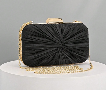 RITA BLACK/GOLD SATIN PLEATED SPECIAL OCCASION EVENING BAG CLUTCH