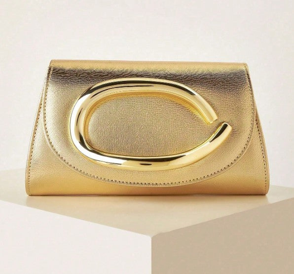 SABRINA GOLD FAUX LEATHER ENVELOPE CLUTCH