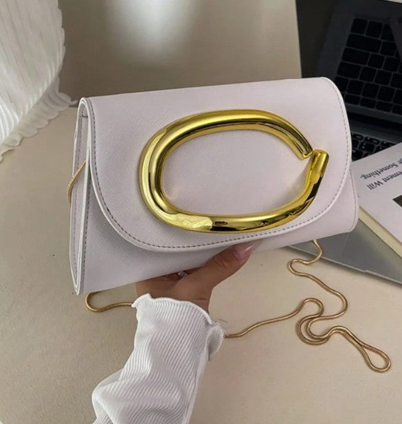 SABRINA WHITE FAUX LEATHER ENVELOPE CLUTCH