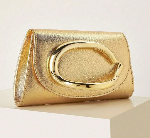 SABRINA GOLD FAUX LEATHER ENVELOPE CLUTCH