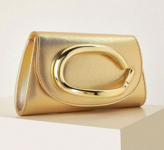 SABRINA GOLD FAUX LEATHER ENVELOPE CLUTCH