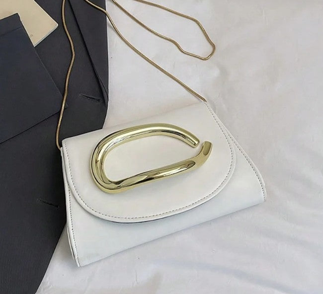 SABRINA WHITE FAUX LEATHER ENVELOPE CLUTCH