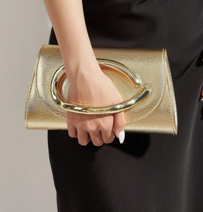 SABRINA GOLD FAUX LEATHER ENVELOPE CLUTCH