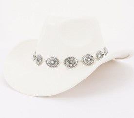 TANGO IVORY FAUX WOOL COWBOY HAT WITH SILVER OVAL CONCHO CHAIN BAND