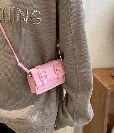 TRINA BABY PINK MINI BAG WITH DOUBLE BUCKLE DESIGN AND CROSS BODY STRAP (Copy)