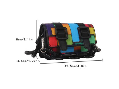 TRINA BLACK WITH MULTI COLORBLOCKING PRINT MINI BAG WITH DOUBLE BUCKLE DESIGN AND CROSS BODY STRAP