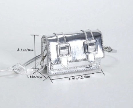 TRINA SILVER MINI BAG WITH DOUBLE BUCKLE DESIGN AND CROSS BODY STRAP