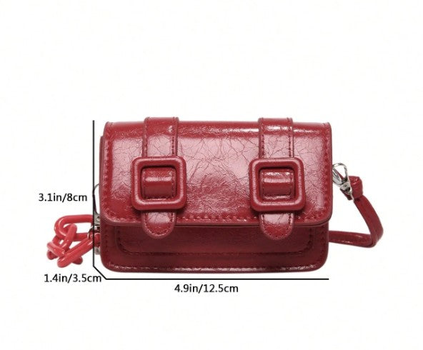 TRINA WINE MINI BAG WITH DOUBLE BUCKLE DESIGN AND CROSS BODY STRAP