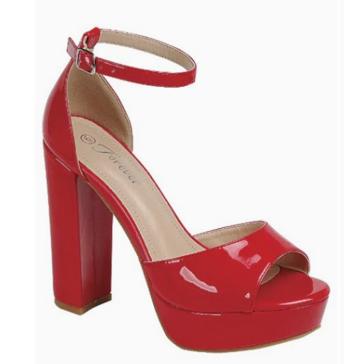 YULA-21 S26 RED PATENT LEATHER PLATFORM CHUNKY BLOCK HEEL ROUND TOE HIGH HEEL SANDALS