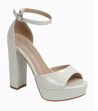 YULA-21 WHITE PATENT LEATHER PLATFORM CHUNKY BLOCK HEEL ROUND TOE HIGH HEEL SANDALS