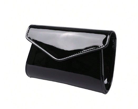 ZOEY PATENT LEATHER CLUTCH BAG BLACK