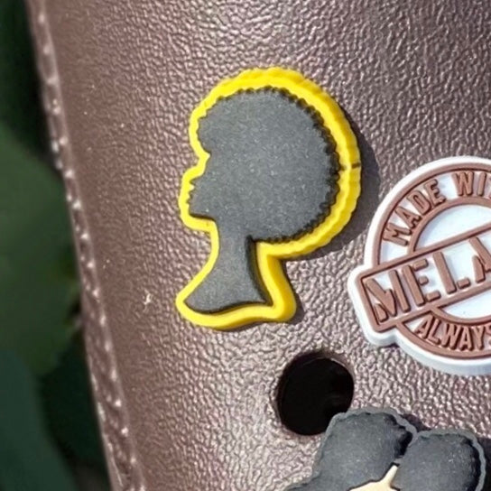 SHOE CHARMS - 70'S AFRO YELLOW OUTLINE SILHOUETTE - ShoeNami