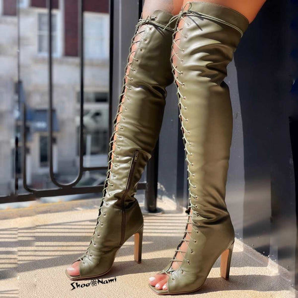 Olive green thigh high sales boots