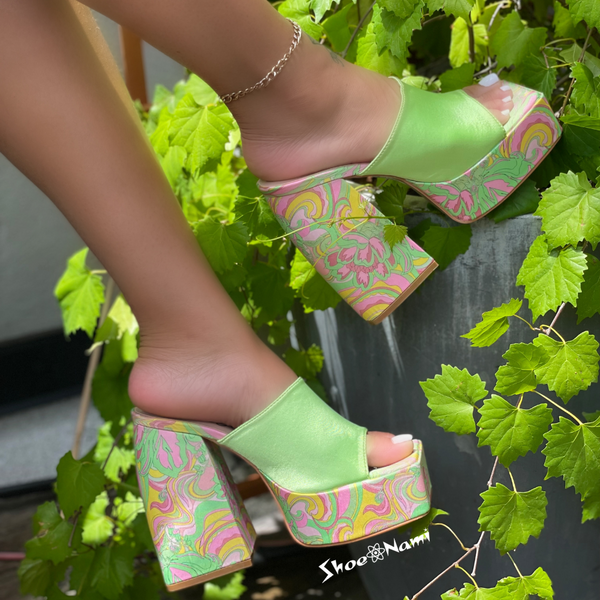 GEOVANNA Green Satin Print - ShoeNami
