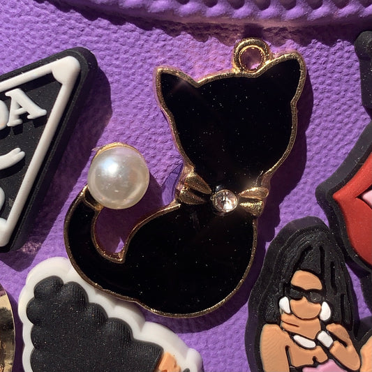 METAL SHOE CHARMS - ENAMEL BLACK KITTY - ShoeNami
